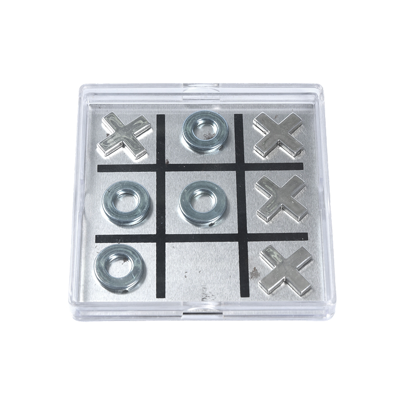ชุด Tic-Tac-Toe โลหะแม่เหล็กในกล่องอะคริลิคใส
