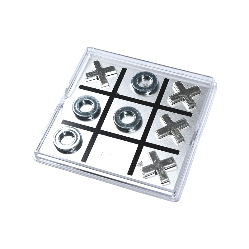 ชุด Tic-Tac-Toe โลหะแม่เหล็กในกล่องอะคริลิคใส