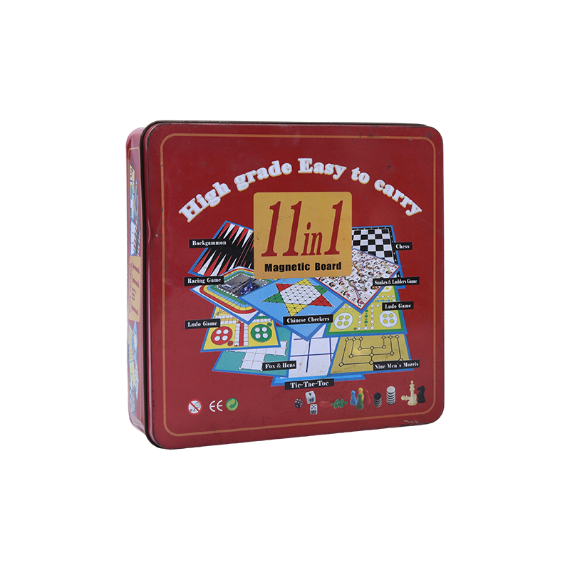 ชุดเกมกระดานแม่เหล็ก 11-in-1 ในกระป๋องโลหะสีแดง